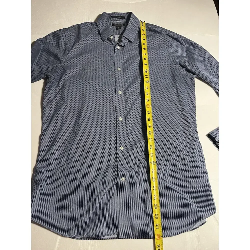 Banana Republic Mens Large Standard Fit Non Iron Blue Geometric Dress Shirt